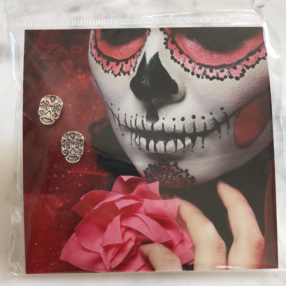 Skeleton Sugar Skull Day Of The Dead Halloween Dia de Los Muertos Post Earrings - Picture 2 of 11